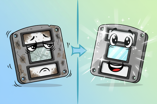 Cartoon before-and-after refurbishment